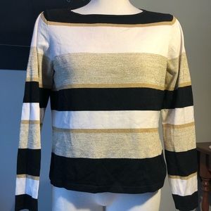 Silk-blend striped sweater with metallic sparkle